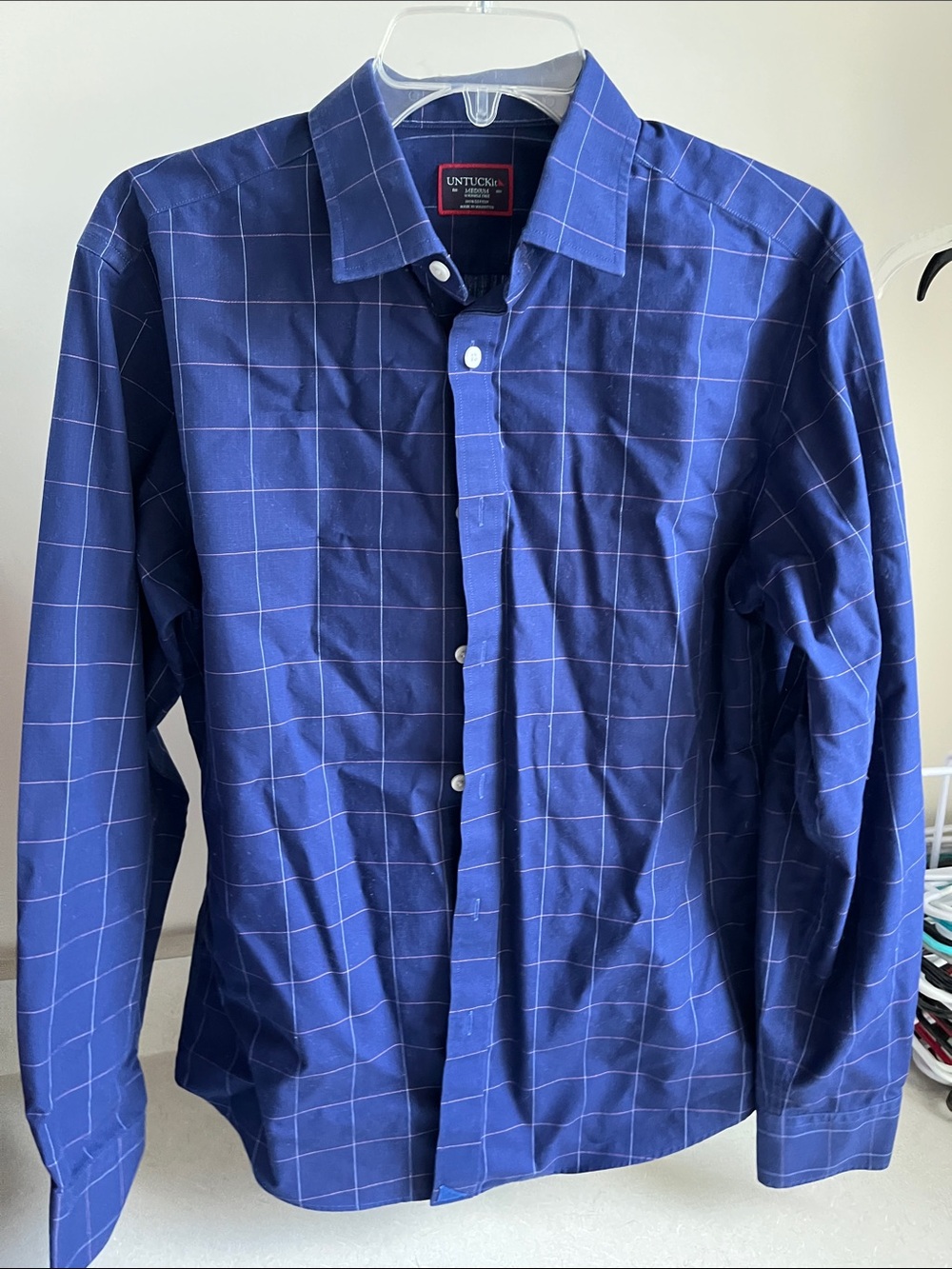 UNTUCKit Men's Blue Windowpane Dress Shirt